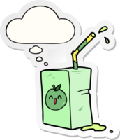 cartoon juice box with thought bubble as a printed sticker png