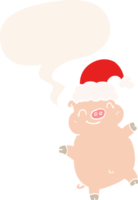 cartoon happy christmas pig with speech bubble in retro style png