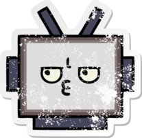 verontruste sticker van een schattig cartoon robothoofd png