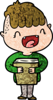 cartoon happy boy with new books png