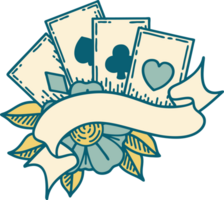 iconic tattoo style image of cards and banner png