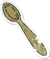 pegatina angustiada de una peculiar cuchara de madera dibujada a mano png