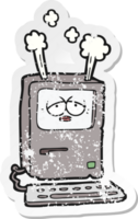 distressed sticker of a cartoon tired computer overheating png