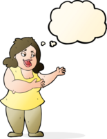 caricatura, feliz, mujer gorda, con, burbuja del pensamiento png