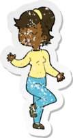 retro noodlijdende sticker van een cartoon dansende vrouw png