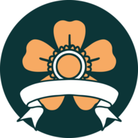 tattoo style icon with banner of a flower png