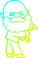 cold gradient line drawing of a cartoon man with beard frowning and pointing png