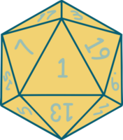 Retro Tattoo Style natural 1 D20 dice roll png