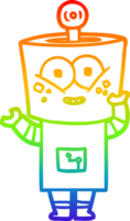 rainbow gradient line drawing of a happy cartoon robot waving hello png