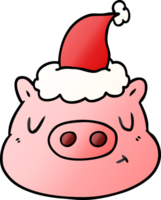 hand drawn gradient cartoon of a pig face wearing santa hat png