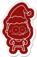 quirky cartoon  sticker of a happy old woman wearing santa hat png