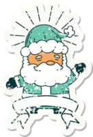 worn old sticker of a tattoo style santa claus christmas character png