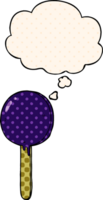 cartoon lollipop with thought bubble in comic book style png