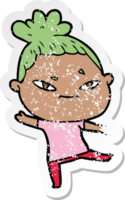 distressed sticker of a cartoon woman png