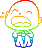 rainbow gradient line drawing of a cartoon shouting bald man png