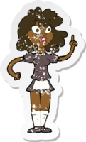 retro distressed sticker of a cartoon worried maid png