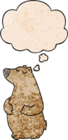 cartoon bear with thought bubble in grunge texture style png