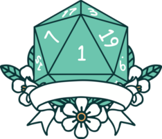 estilo de tatuaje retro natural uno d20 tirada de dados png