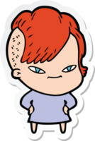 sticker of a cute cartoon girl with hipster haircut png