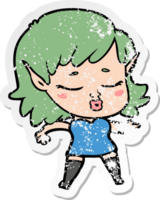 distressed sticker of a pretty cartoon elf girl png