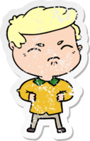 distressed sticker of a cartoon annoyed man png