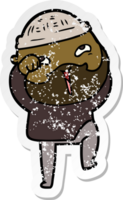 distressed sticker of a cartoon happy bearded man png