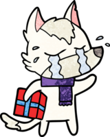 cartoon crying wolf with christmas present png
