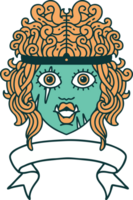 Retro Tattoo Style orc barbarian character face with banner png