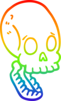 rainbow gradient line drawing of a cartoon skull png