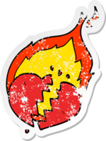 distressed sticker of a cartoon flaming heart png