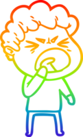 rainbow gradient line drawing of a cartoon furious man png