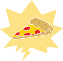 cartoon slice of pizza with speech bubble in retro style png