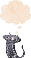 dessin animé chat avec pensée bulle dans grunge affligé rétro texturé style png