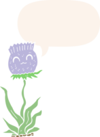 cartoon thistle with speech bubble in retro style png