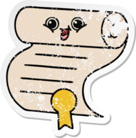 distressed sticker of a cute cartoon contract png