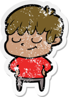 distressed sticker of a cartoon happy boy png