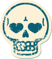 icónica pegatina angustiada estilo tatuaje imagen de una calavera png