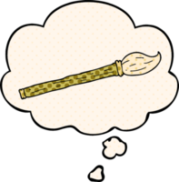 cartoon paint brush with thought bubble in comic book style png