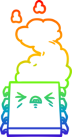 rainbow gradient line drawing of a cartoon overheating computer chip png