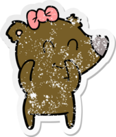 autocollant en détresse d'un dessin animé d'ours femelle png