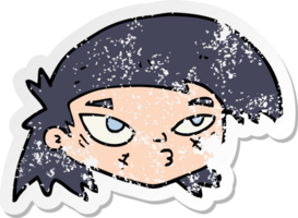 distressed sticker of a cartoon scratched up face png