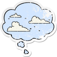 dibujos animados nubes con pensamiento burbuja como un afligido desgastado pegatina png