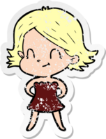 distressed sticker of a cartoon friendly girl png