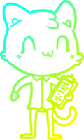 cold gradient line drawing of a cartoon happy cat png