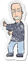 retro distressed sticker of a cartoon angry old man png