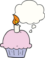 cartoon birthday cupcake with thought bubble png