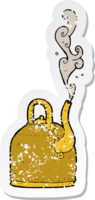 retro distressed sticker of a old iron kettle cartoon png