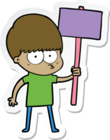 sticker of a nervous cartoon boy holding placard png