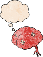 cartoon injured brain with thought bubble in grunge texture style png