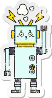 pegatina angustiada de un lindo robot de dibujos animados png